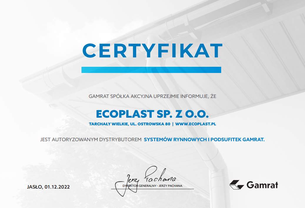 certyfikat gamrat stalgam zdjęcie certyfikatu gamrat stalgam